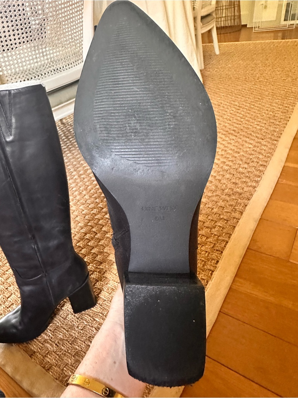 Nine West Black Leather Knee High Block Heel Boots Pointed Toe Size 9M - Picture 6 of 13